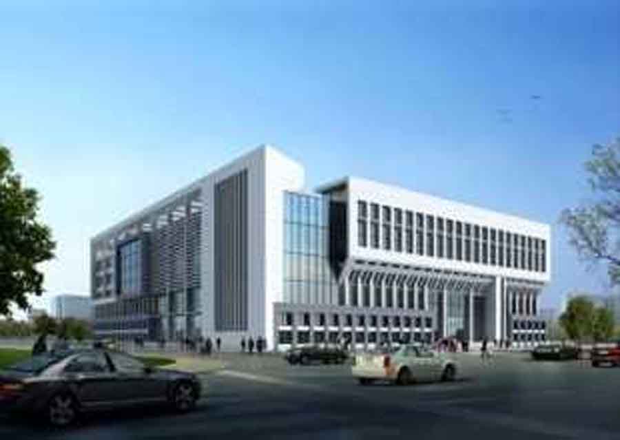 Визуализация внешнего вида здания многофункционального торгово-офисного центра при проектировании. 